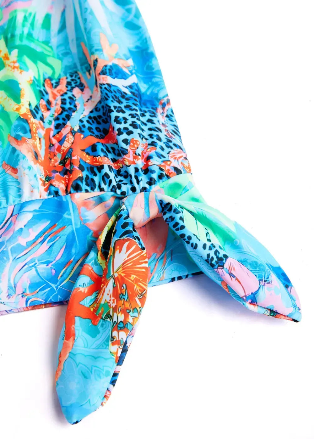 Tie Marine Life Print Cyan Tankini Set