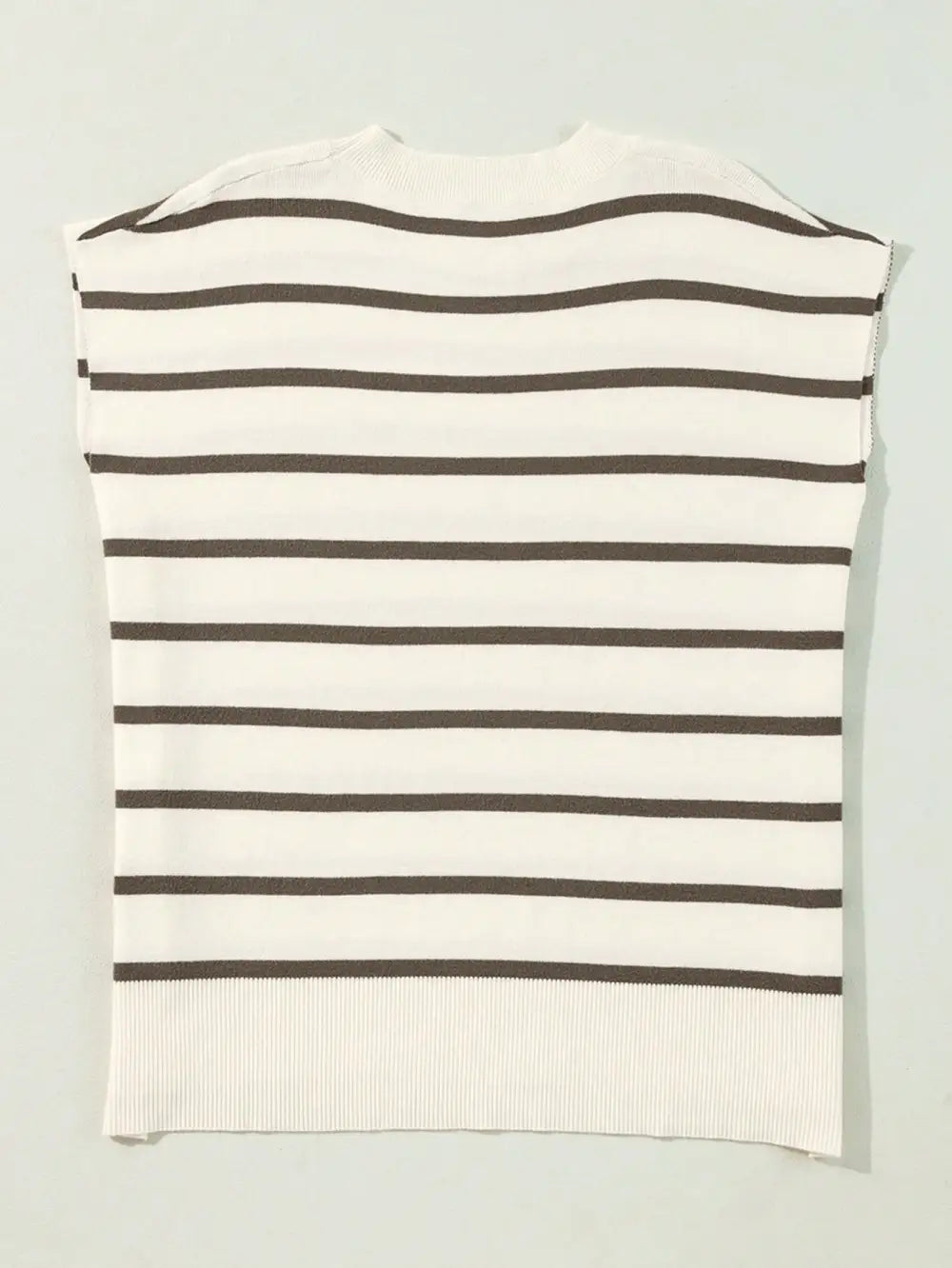 CILKOO Stripe Side Slits Crewneck Short Sleeve Sweater Tee