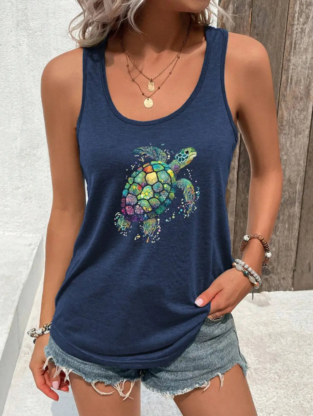 Women's Colorful Turtle Pattern Casual Tank Top