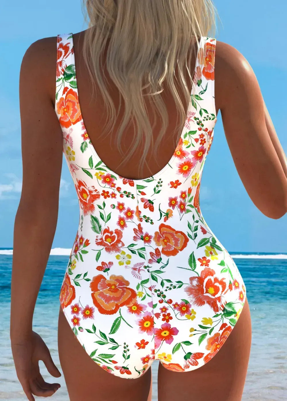 Random Floral Print Multi Color One Piece Swimwear