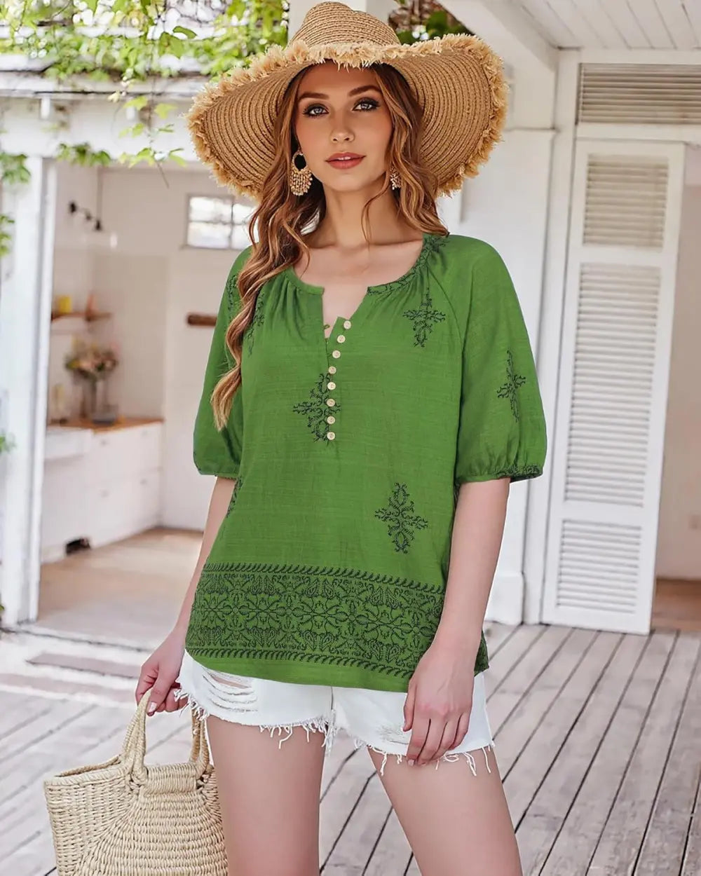 Unixseque Womens Summer Tops V Neck Short Sleeve Blouses Casual Button Down Shirts Floral Boho Clothing Trendy 2025