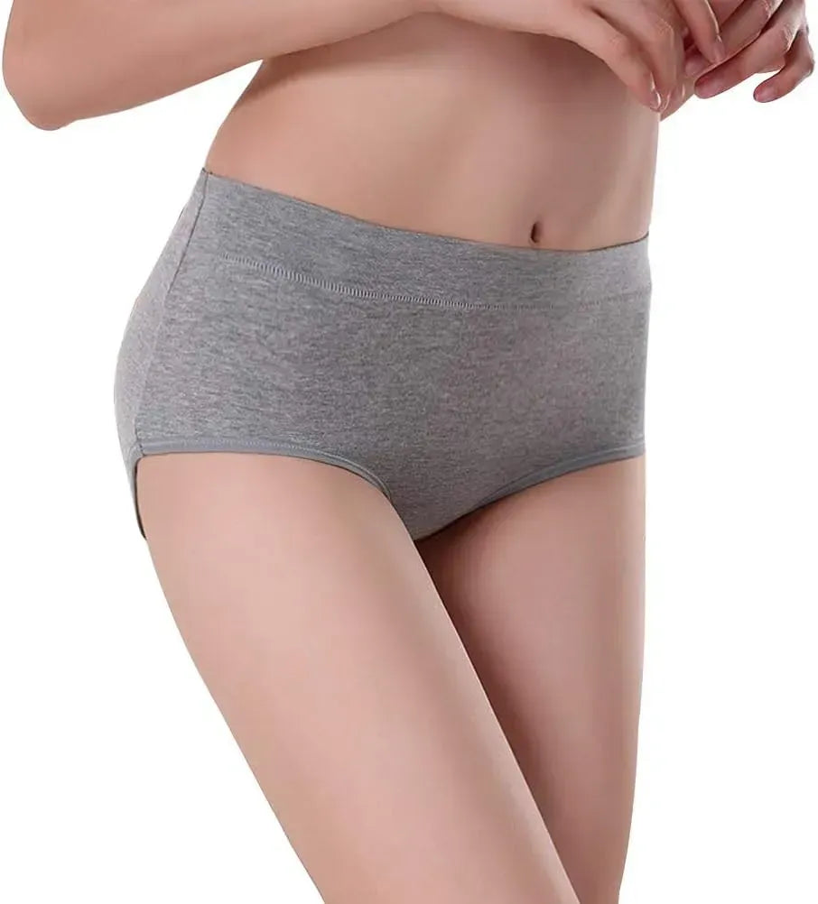 Womens Underwear,Cotton Mid Waist No Muffin Top Full Coverage Brief Ladies Panties Lingerie Undergarments for Women Multipack