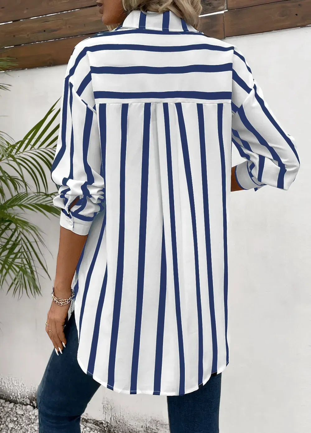 Blue Button Striped Long Sleeve Shirt