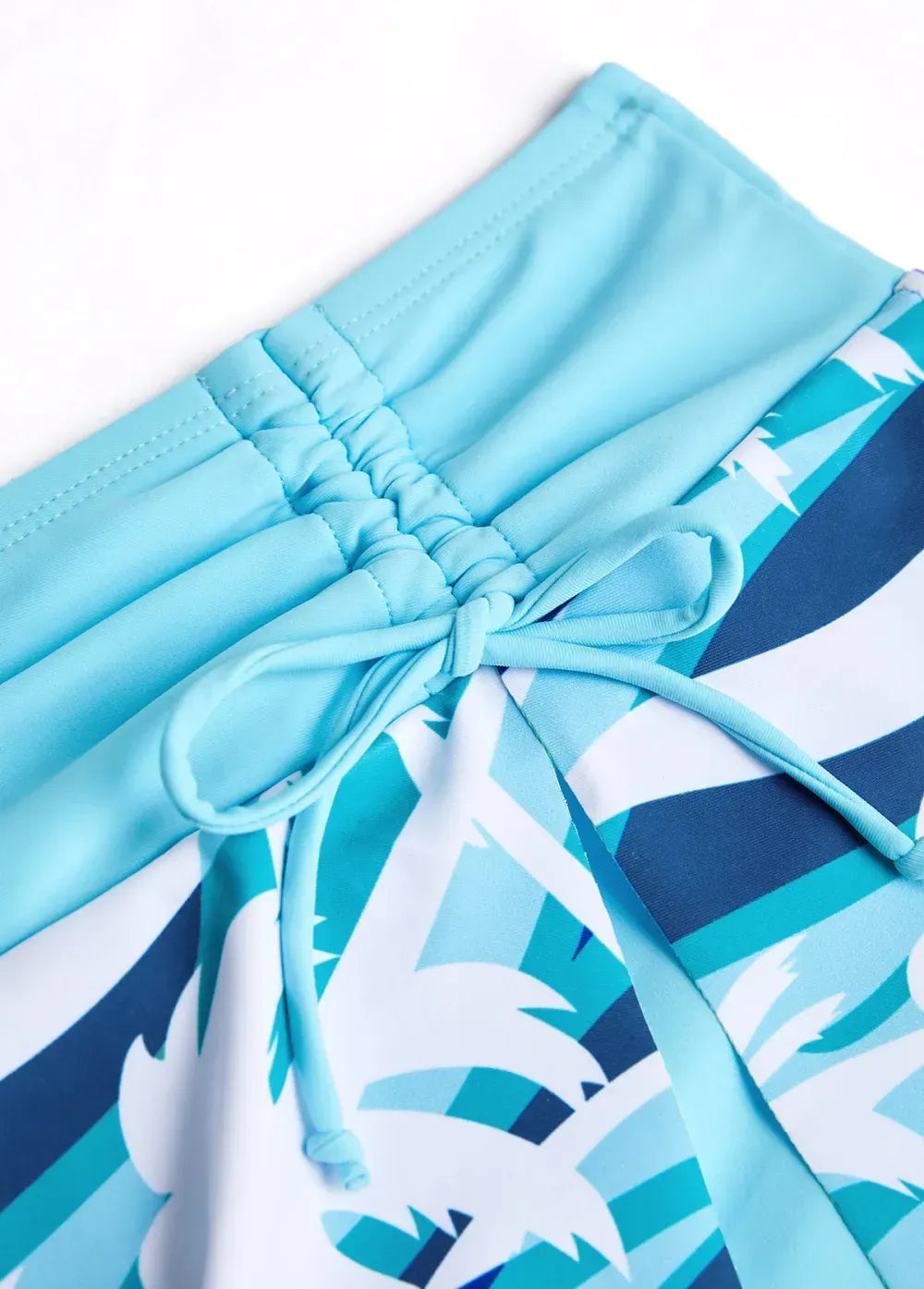 Cut Out Tropical Plants Print Cyan Tankini Set