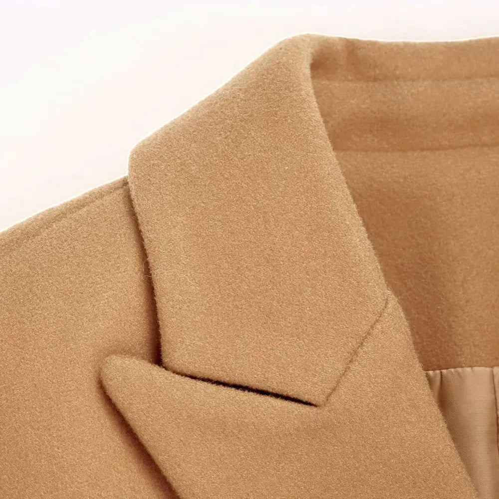 Womens Fall Winter Wool Coats Double Breasted Midi Peacoat Trench Coats