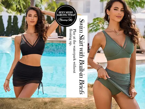 Mesh Sarong Wraps Bathing Suits High Waisted Bikini Sets