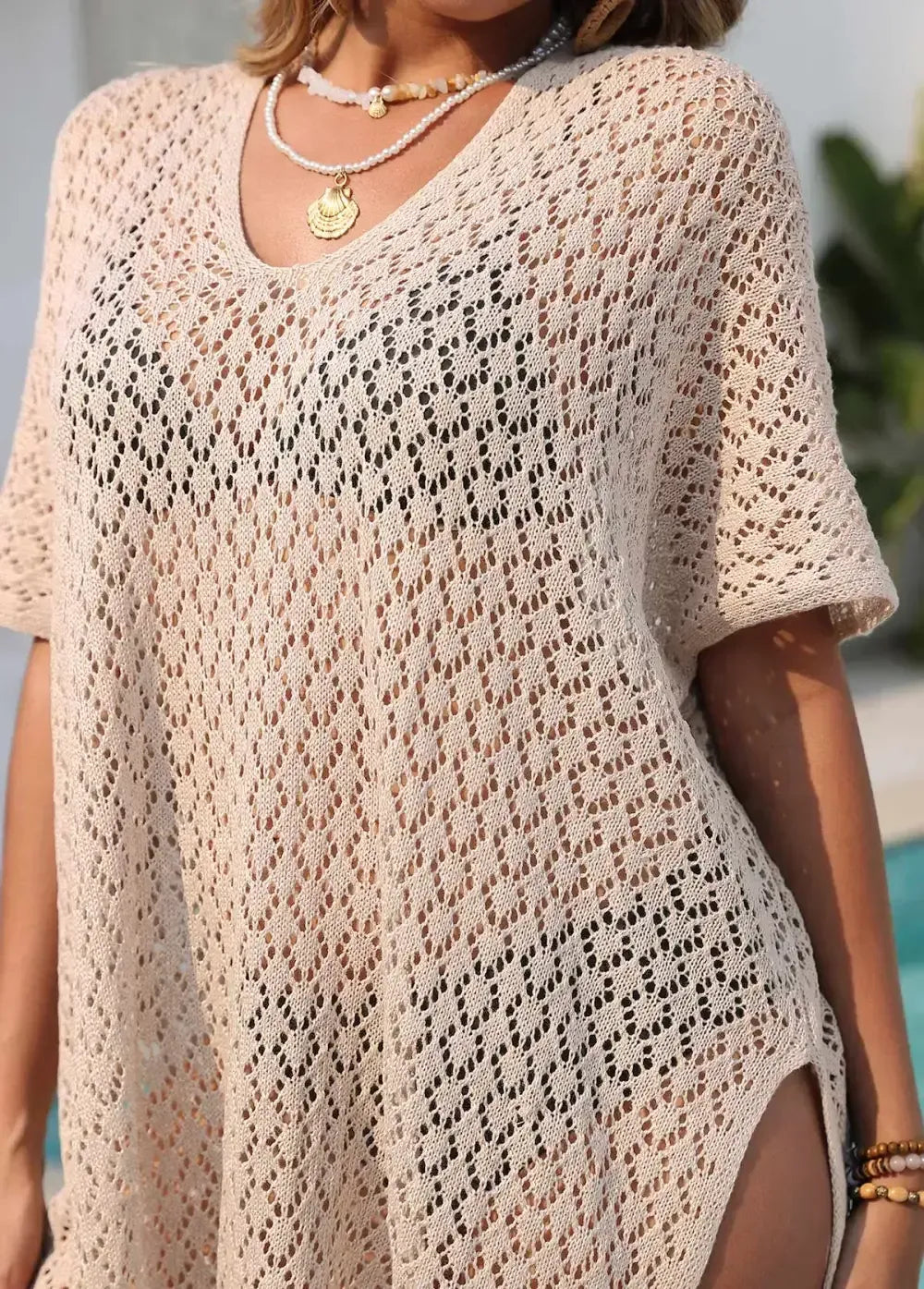 Light Coffee Half Sleeve Split Cover Up