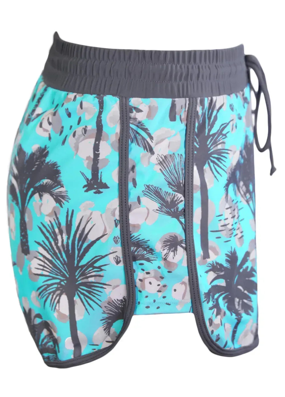 Bowknot Tropical Plants Print Cyan Tankini Set