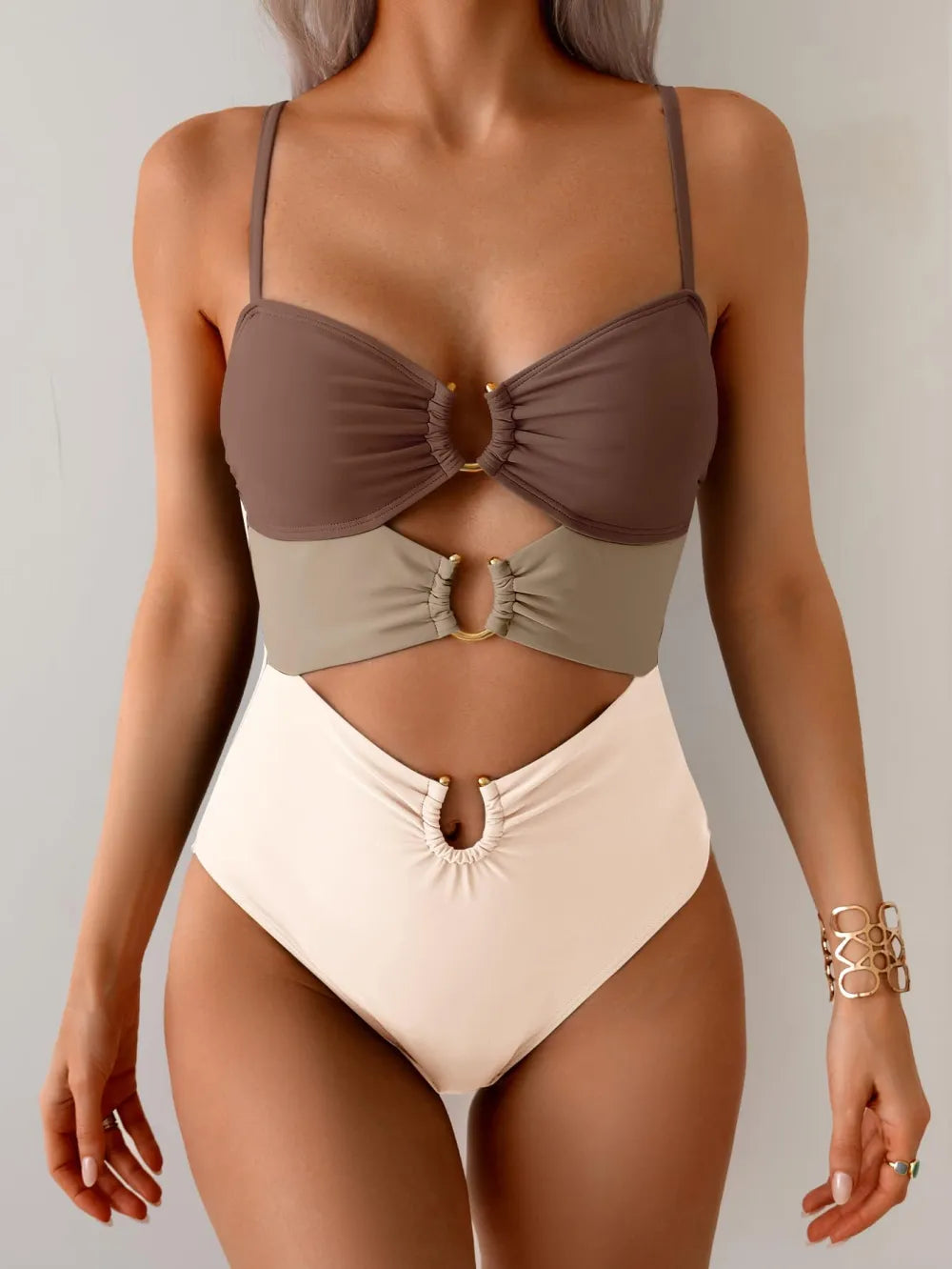 One Piece Swimsuit Ring Linked Monokini Sexy Bathing Suit Cutout Swim Suit
