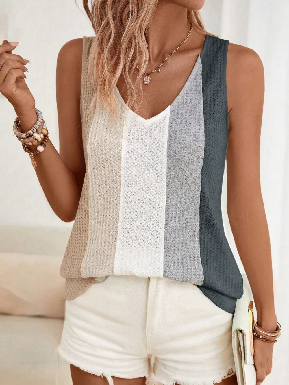 Women'S Colorblock V-Neck Tank Top