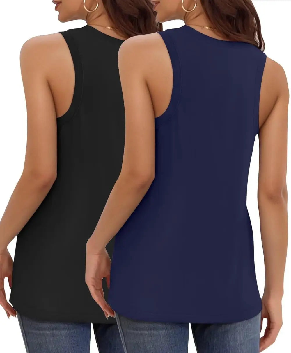 KKJ 2 Pack Womens Tank Tops Summer V Neck Sleeveless Loose Casual Blouses Beach Vacation Outfits Shirt Spring Trendy Clothes