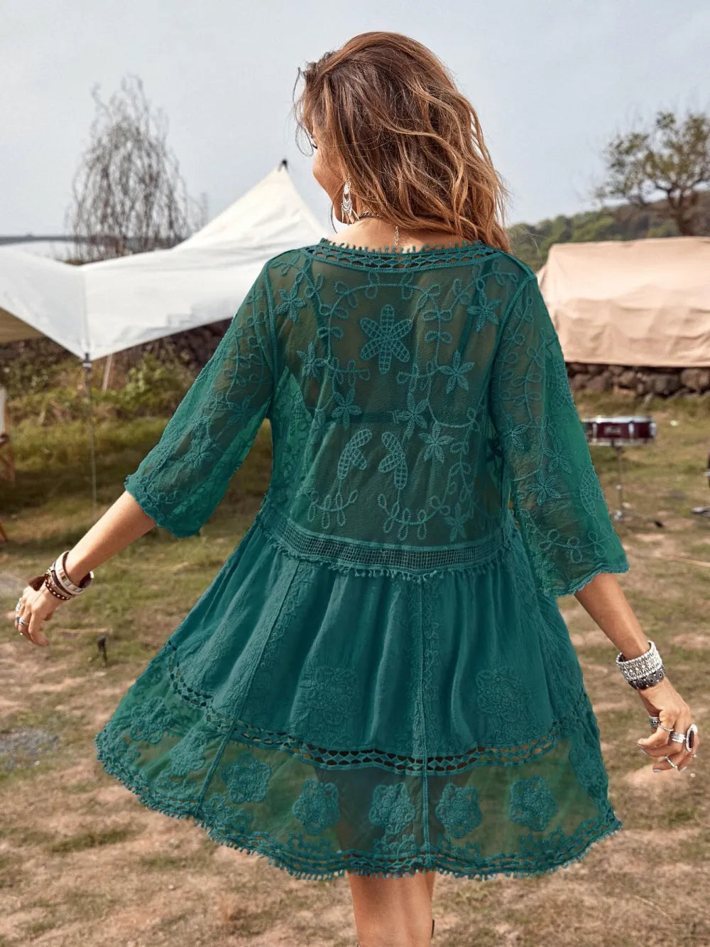 Women's Contrast Lace Bathing Suit Cover Up V-Neck Swimsuit Coverups Loose Swimwear Beach Dress Beachwear