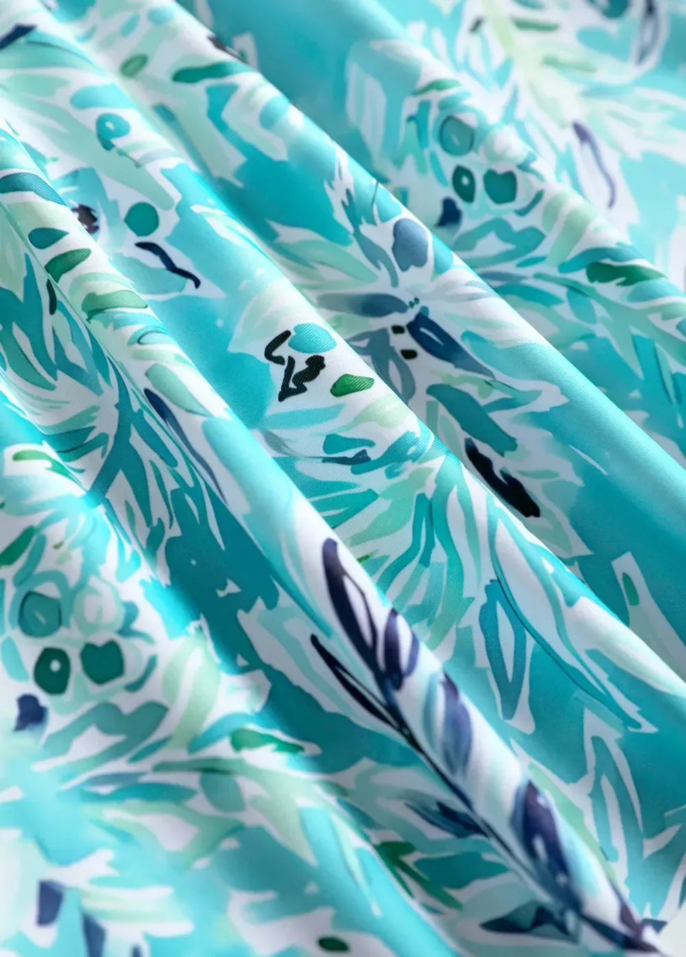 Surplice Leaf Print Cyan Swimdress and Shorts